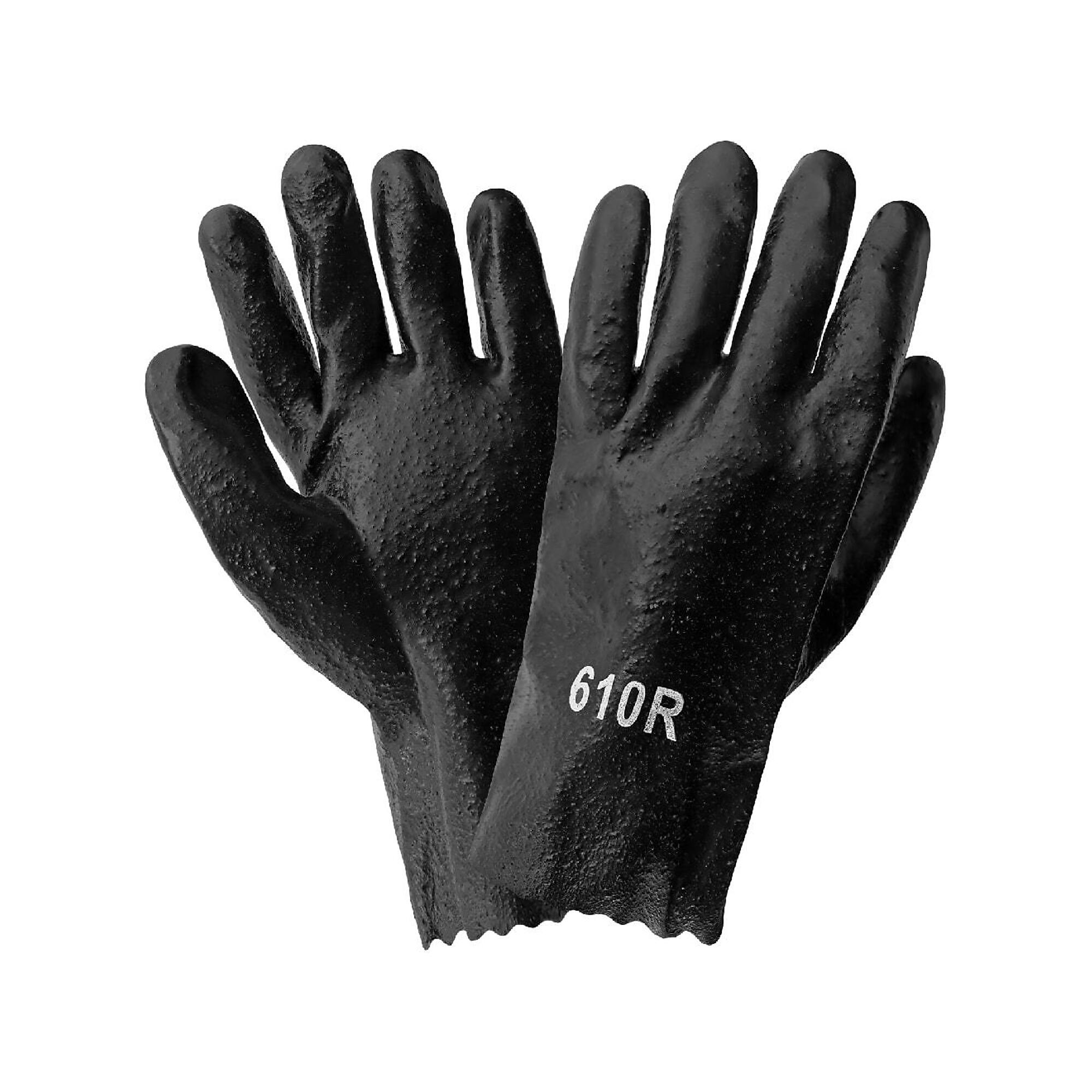 Global Glove 10-Inch Black PVC Chemical Resistant Gloves - 12 Pairs